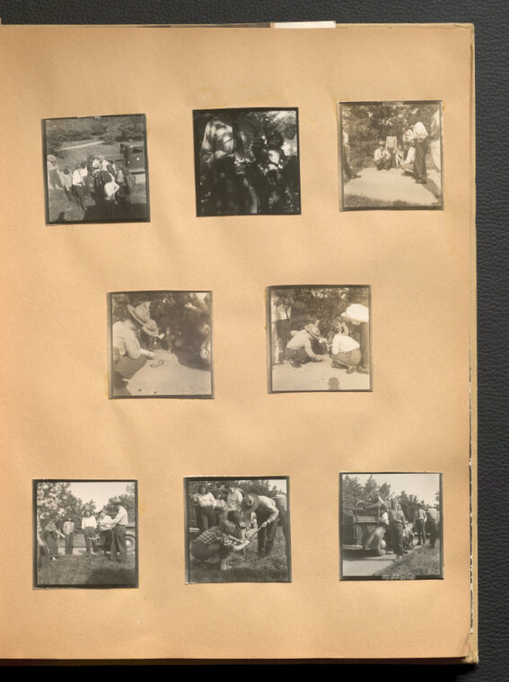 Page with eight photos on it. The photos show women working at camps and landscapes.