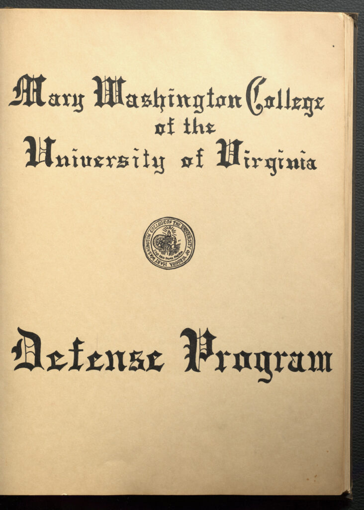 A page with the text "Mary Washington College of the University of Virginia Defense Program"