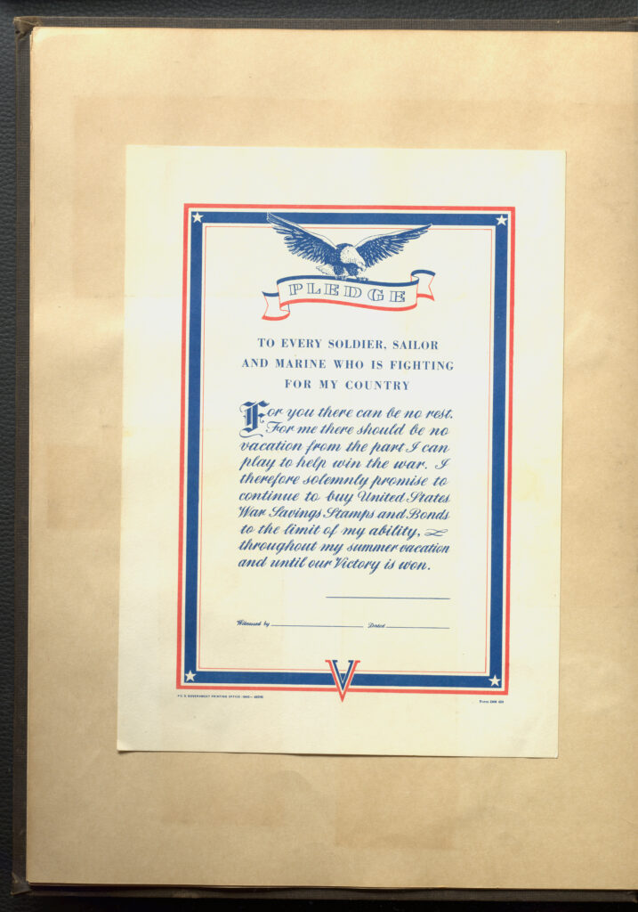 A pledge form to but war stamps and bonds.