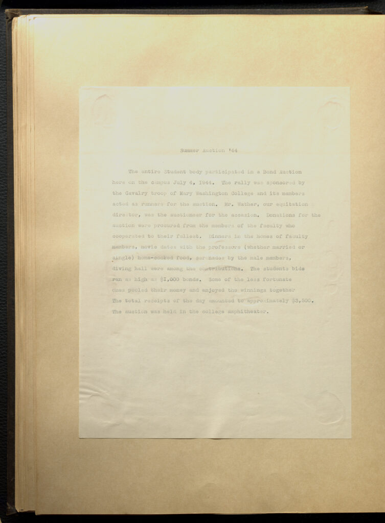 Page of report about the summer bond auction of 1944.